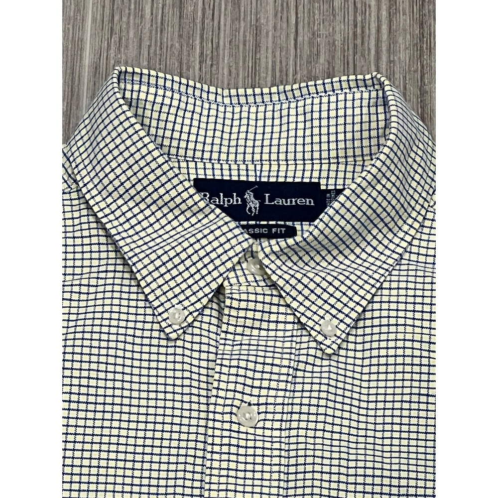 Ralph Lauren Classic Fit Button Down Shirt Mens 17 1/2 36/37 Yellow Blue Check - Picture 3 of 8